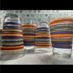 SOLD - Vintage Libbey Mambo Fiesta Rainbow Striped Drinking Glasses Set of 4
